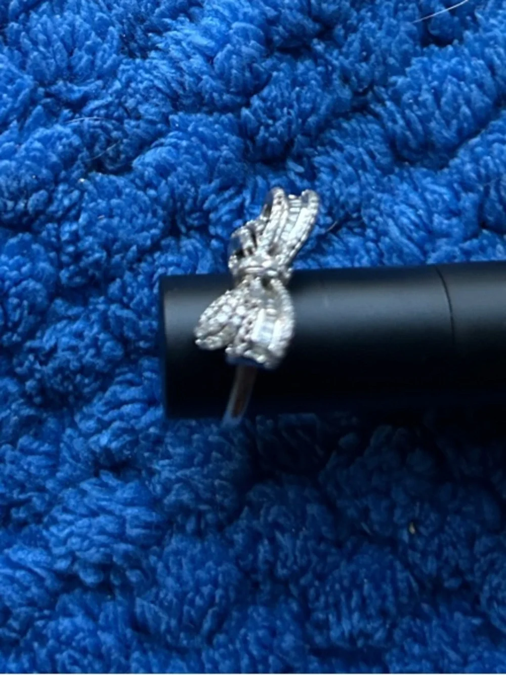 Diamond & Silver Double Bow Ring Women Size 6